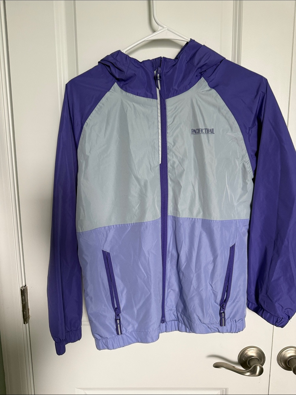 Pacific Trail Purple and Light Blue Colorblock Kids' Rain Jacket